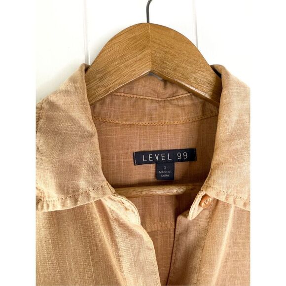 Anthro LEVEL 99 Tan Tencel Button Down Sleeveless Shirt Dress Sz S $112 - Picture 2 of 9